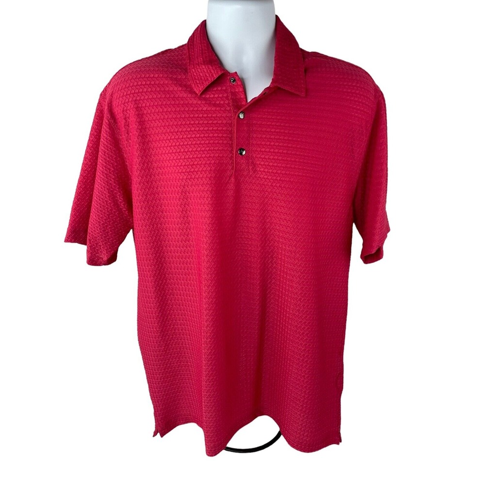 VINTAGE Nike Tiger Woods Polo Shirt Mens Large Red Short Sleeve Snap Up Textured